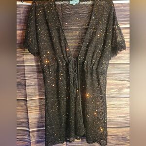 NWOT ARUBA BLUE Mesh Sequin Cover Up Jacket